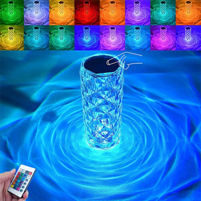 Crystal Rose Diamond Lamp – 16 Color Changing Touch & Remote Control Table Lamp