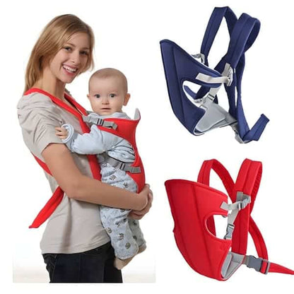Baby carrier worn by a woman with close-up insets of the carrier's straps.| Shaz&Shine