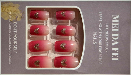 Pink with Floral Press-On Nails Set – Glossy Floral Design Artificial Nails for DIY Manicure
