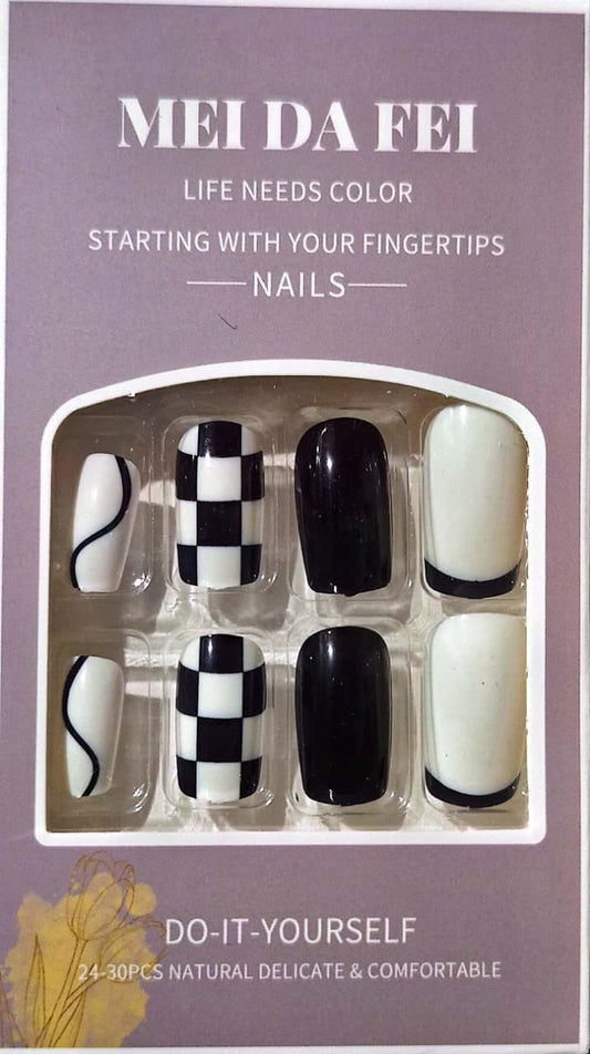 Checkbox Style Press-On Nails Set – Glossy Floral Design Artificial Nails for DIY Manicure