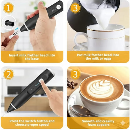 Portable coffee frother for milk, hot chocolate, and protein shakes