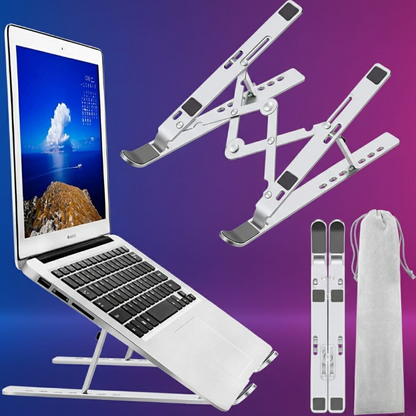 Foldable aluminium laptop stand with pouch cover for portability