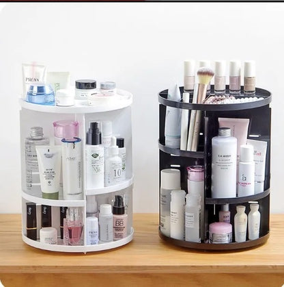 rotating cosmetic organizer with adjustable shelves