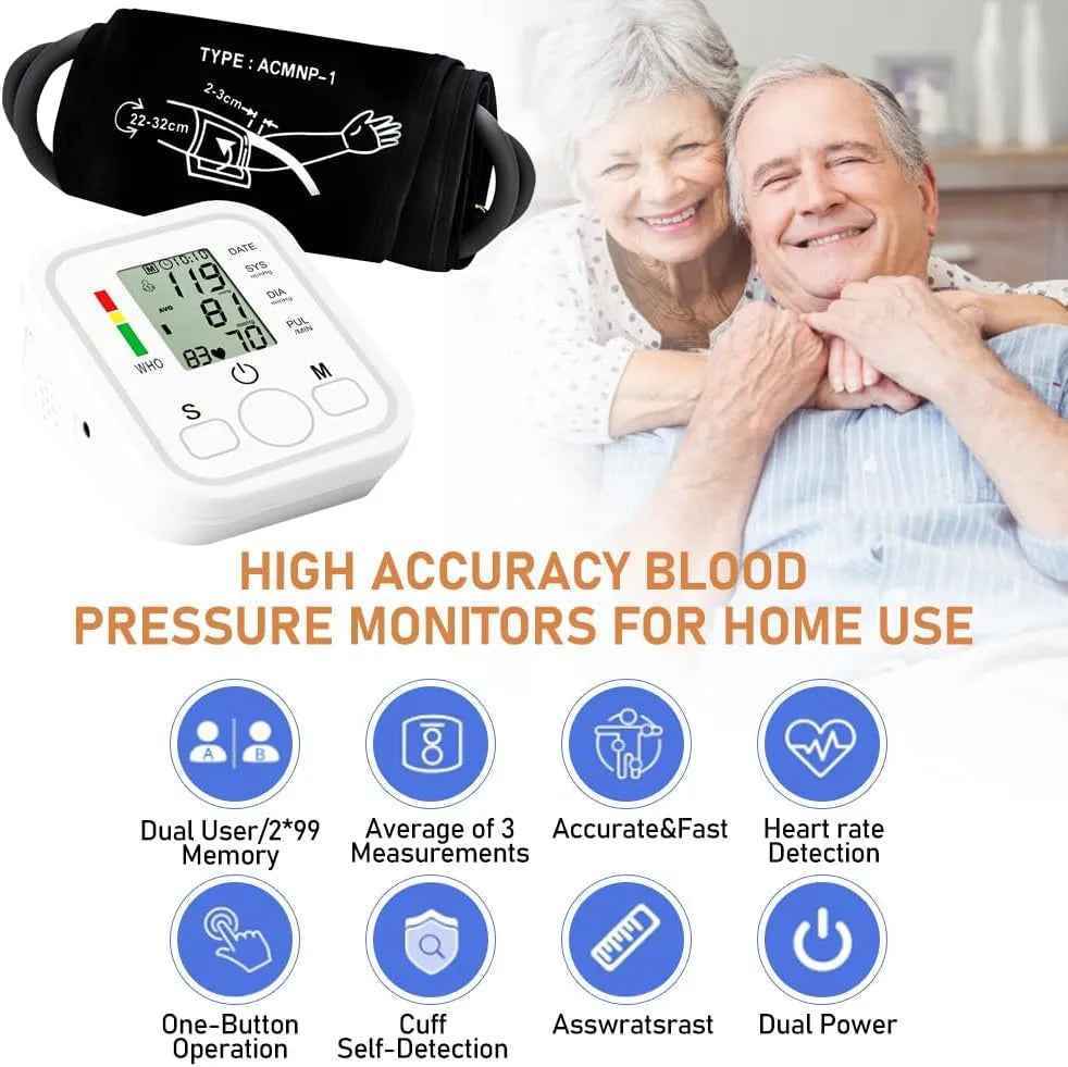 Digital Blood Pressure Monitor – Upper Arm Automatic BP Machine with Large LCD, Voice & Memory