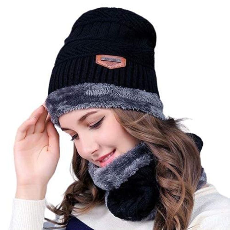 Thermal beanie and neck warmer combo fleece lined winter wear